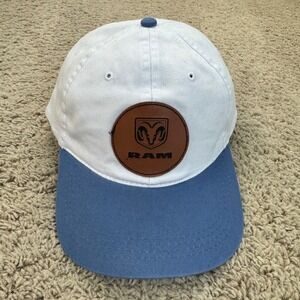 Ram Truck Hat White Blue Brim Leather Circle Logo Adjustable Strap Otto Cap NWOT